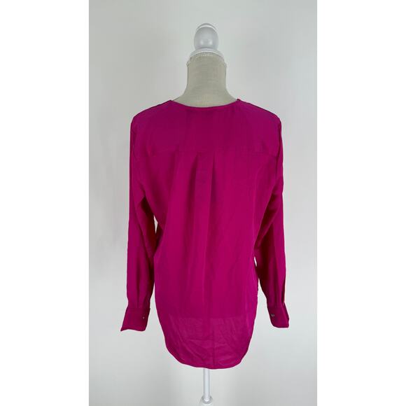 DKNY Womens Satin Faux Wrap Blouse Pink Size Small New Long Sleeve V Neck - Picture 3 of 9
